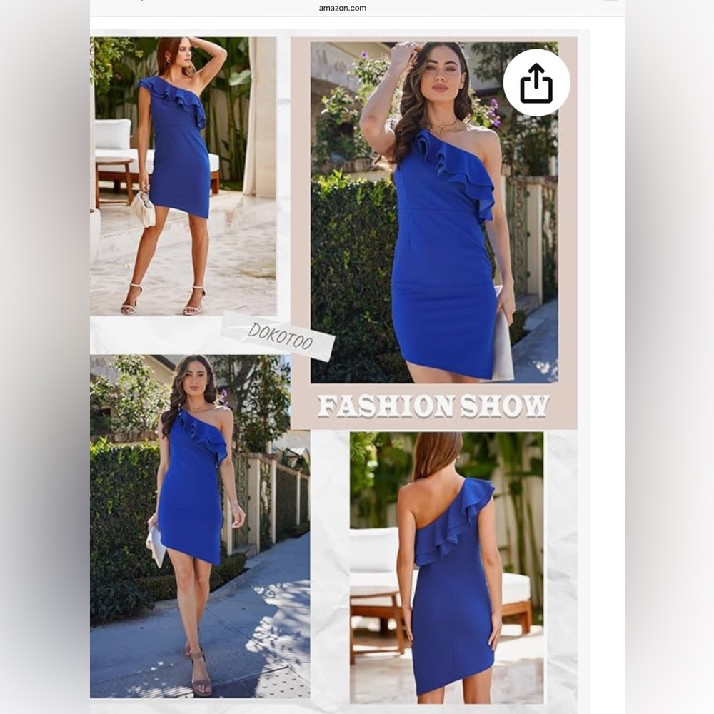 Dokotoo One Shoulder Sleeveless Ruffle Empire Waist Asymmetrical Hem Dress